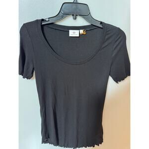 AG Adriano Goldschmied Black Cotton Scoop Neck Tee - XS